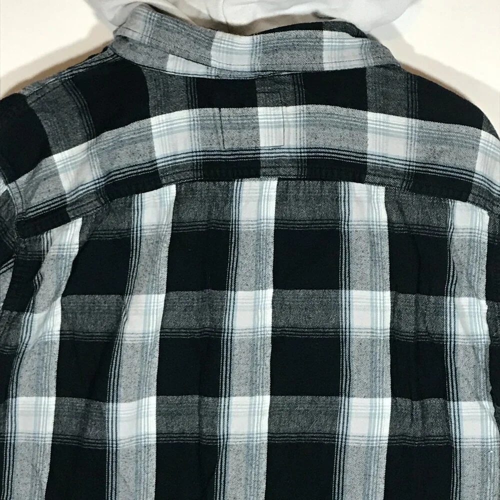 Hollister Men's XL Black Plaid Long Sleeve Button Up Hoodie Flannel Shirt - Picture 8 of 11